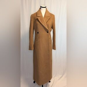 Quince Classic Wool Cashmere Tailored Long Coat NWOT S Mocha Brown